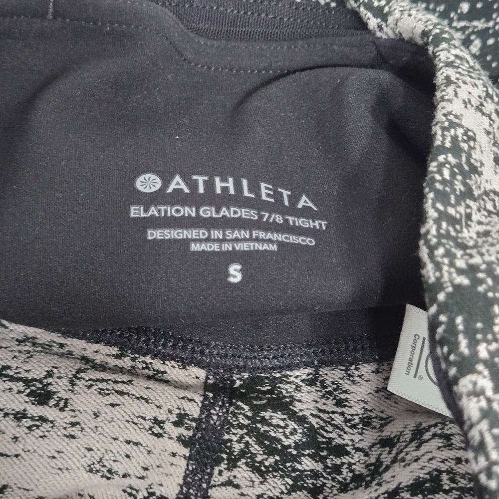 Athleta Elation Glades High Rise 7/8 Leggings Black White Abstract Print Yoga S - Picture 10 of 11